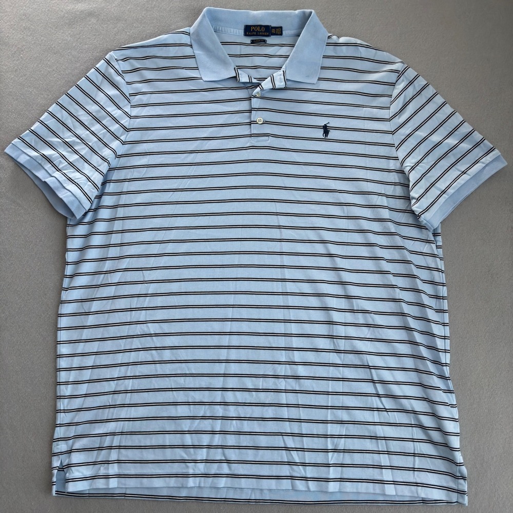 Polo Ralph Lauren Mens XXL Classic Fit Striped Polo Shirt Light Blue Cotton